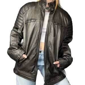 PORJEK Gray Leather Oversized Jacket